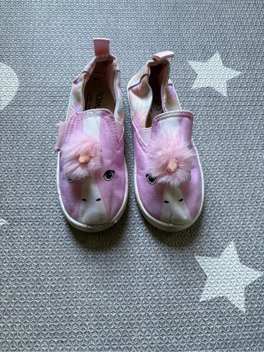 Toms Kids Pink Unicorn Slip-On Sneakers with Pom Pom